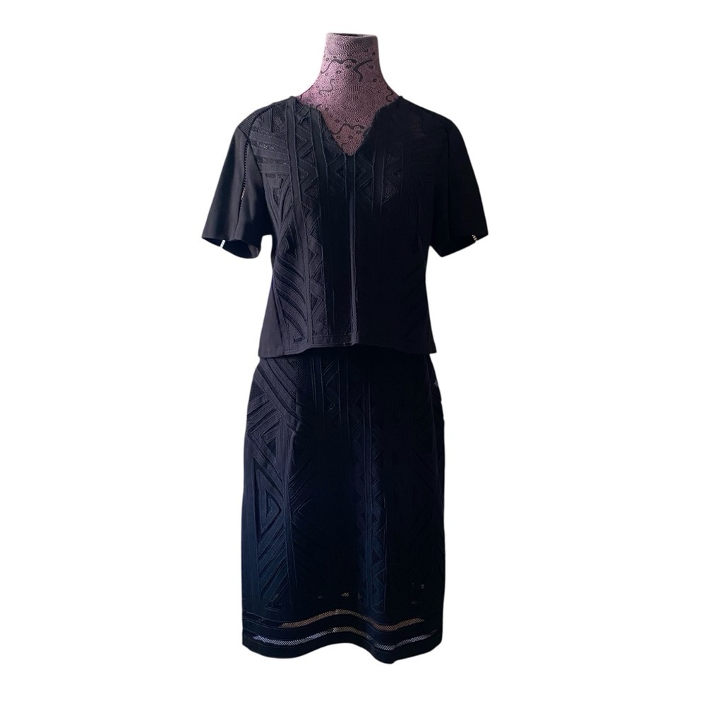 Nanette Lepore 2 pc Skirt Suit Geo Lace Front Black Label
